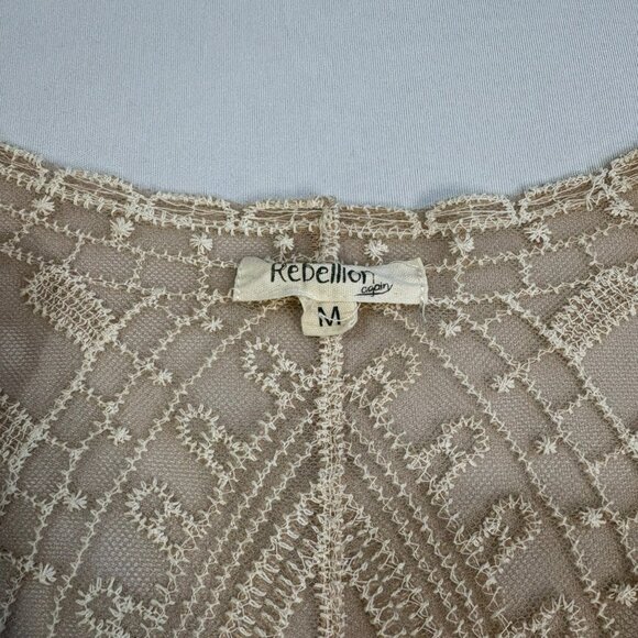 Beige Sheer Lace Duster With Intricate Embroidery Open Front Kimono Style Cover - Picture 6 of 7